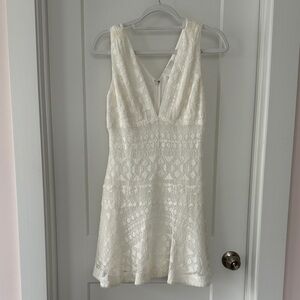 Greylin ivory eyelet dress size S, fit and flare, deep V front, back zip